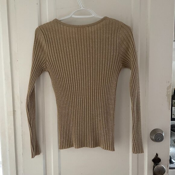 1970s VINTAGE GOLD LAME  Ribbed Knit Top - Picture 2 of 4